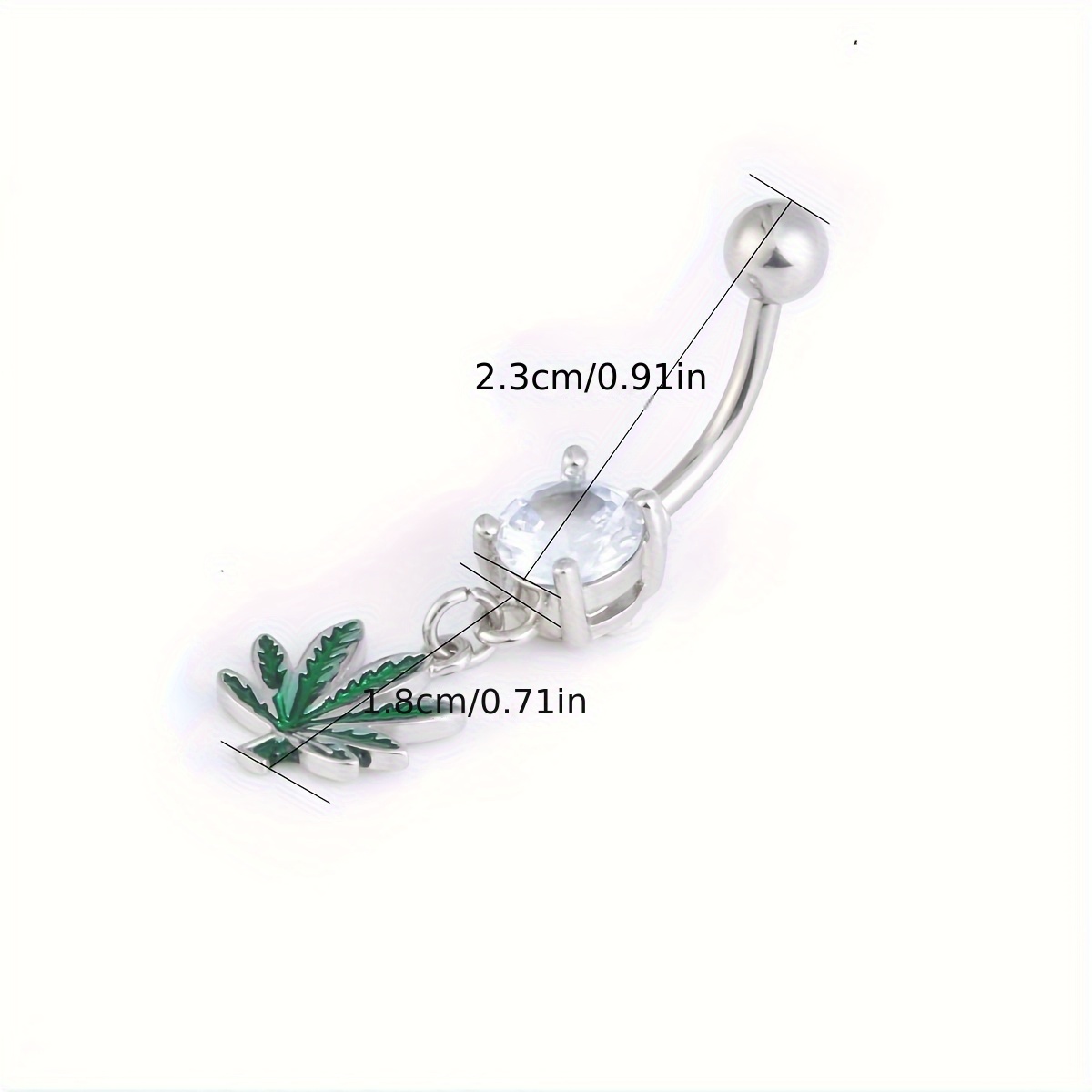 Leaf-shaped Green Grass Pendant Navel Stud, Belly Dance Jewelry